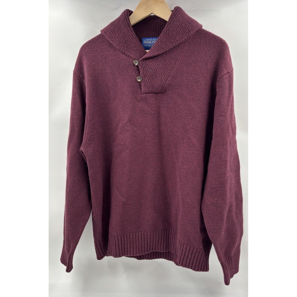 Pendleton Men's L‎ Maroon Lambswool V-Neck Collared Pullover Sweater - Picture 3 of 4